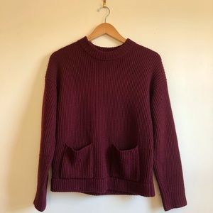 Deep purple, Ann Taylor, crewneck, knit sweater with front pockets